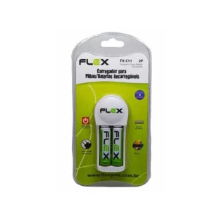 CARREGADOR PARA PILHAS FLEX GOLD AA/ AAA/ 9V COM 2 PILHAS AA 2700MAH BIVOLT - FX-C11/2P