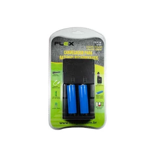 CARREGADOR PARA BATERIAS RECARREGAVEIS LITIO ION FLEX GOLD 26650/ 22650/ 18650/ 18500 COM 2 BATERIA 18650 - FX-C10