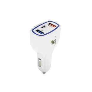 CARREGADOR VEICULAR XCELL 12/24V 4.0A 30W QUICK CHARGER 4.0 COM 2 USB + 1 USB-C BRANCO - XC-V15USB