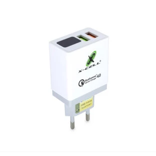 CARREGADOR ULTRA RAPIDO XCELL 4.0A 18W QUICK CHARGER DISPLAY LED COM 2 USB BRANCO - XC-UR-19