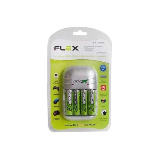 CARREGADOR PARA PILHAS FLEX GOLD AA/ AAA/ 9V COM 4 PILHAS AAA 1100MAH BIVOLT - FX-C03/AAA