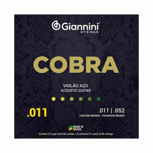 ENCORDOAMENTO PARA VIOLAO AÇO 6 CORDAS GIANNINI COBRA FOSFORO BRONZE GEEFLKSF (.012 - .053) - 12751