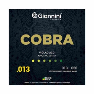 ENCORDOAMENTO PARA VIOLAO AÇO 6 CORDAS GIANNINI COBRA FOSFORO BRONZE GEEFLXF (.013 - .056) - 14977