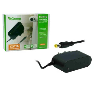 FONTE CHAVEADA GREEN PARA USO GERAL 12V 1A NEW POWER II PLUG 5,5MM X 2,1MM (+ INTERNO) BIVOLT - 044-6103