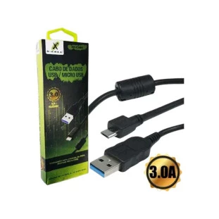 CABO USB XCELL 3.0A X MICRO USB PRETO 1,8M C/ FILTRO P/ CARREGAR CONTROLE PST4 - XC-CAB4