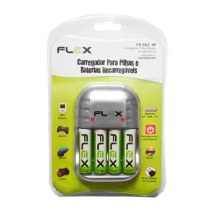 FLEX GOLD CARREGADOR UNIVERSAL COM 4 PILHAS AA 2700MHA(CARREGA 4 PILHAS AA/ AAA/ OU 2-9V) BIVOLT - FX-C03/4P - FR