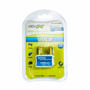 PILHA RECARREGAVEL FLEX GOLD HIBRIDA PRONTA USO AAA 1,2V 1000MAH C/2 - FX-AAA10LB2 - FR