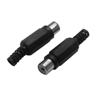 PLUG RCA FEMEA PLASTICO PRETO COM PROTETOR DE CABO - XDL074