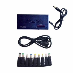 FLEX GOLD FONTE UNIVERSAL PARA NOTEBOOK 100W BIVOLT COM AJUSTE CHAVEADO + 9 PLUGUES INCLUIDO HP/ DELL - FX-505A - FR