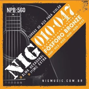ENCORDOAMENTO PARA VIOLAO AÇO 6 CORDAS NIG FOSFORO BRONZE  (.010 - .047) - NPB560