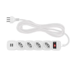 PROTETOR ELETRONICO INTELBRAS 4 TOMADAS 2 USB BRANCO CABO 3M EPE 204+ - 4824206