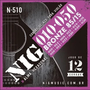 ENCORDOAMENTO PARA VIOLAO AÇO 12 CORDAS NIG BRONZE 85/15 N510 (.010 - .050) - N510