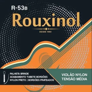 ENCORDOAMENTO PARA VIOLAO NYLON 6 CORDAS ROUXINOL PRETO/PRATEADA TENSAO MEDIA - R53B
