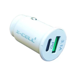 CARREGADOR VEICULAR XCELL TURBO PD 60W 1 USB + 1 USB-C BRANCO - XC-V17USB